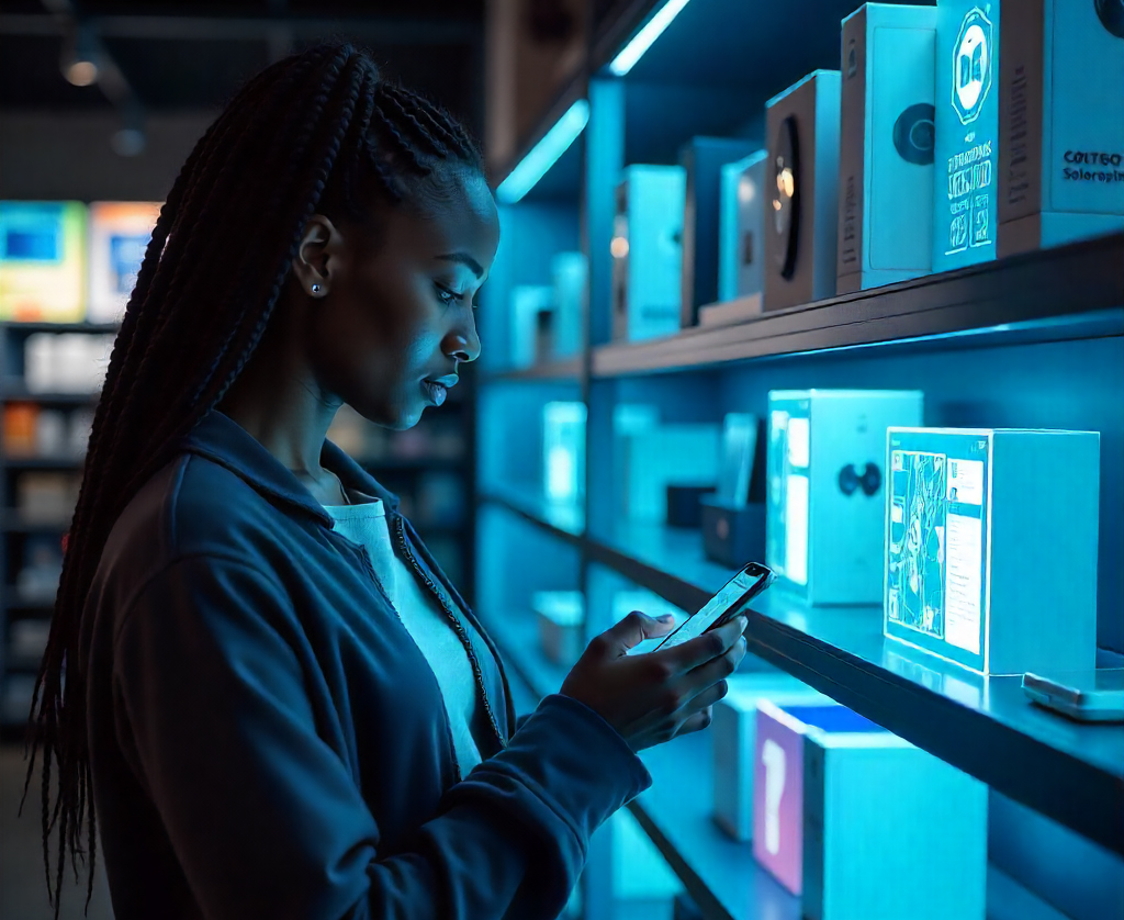 AR headset training room simulation or interactive store shelf