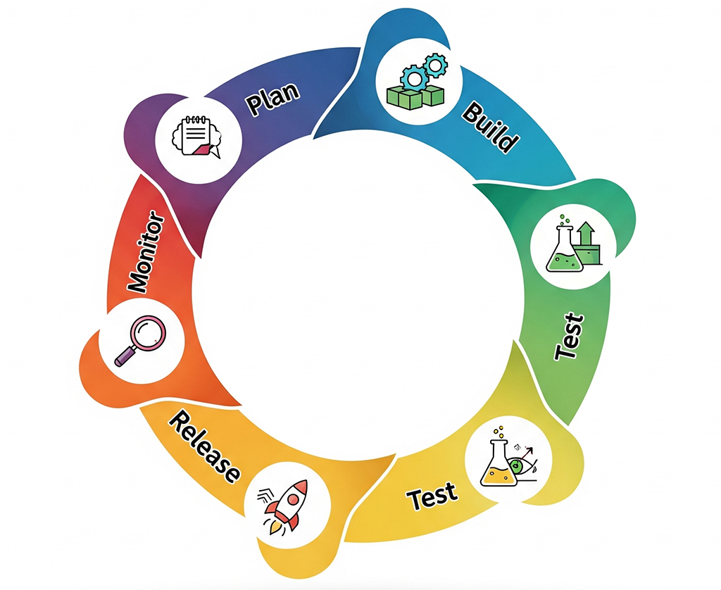 Continuous delivery loop (Plan → Build → Test → Release → Monitor)