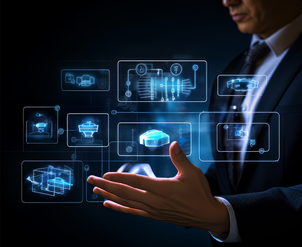 ERP & HCM dashboard mockups, cloud service icons