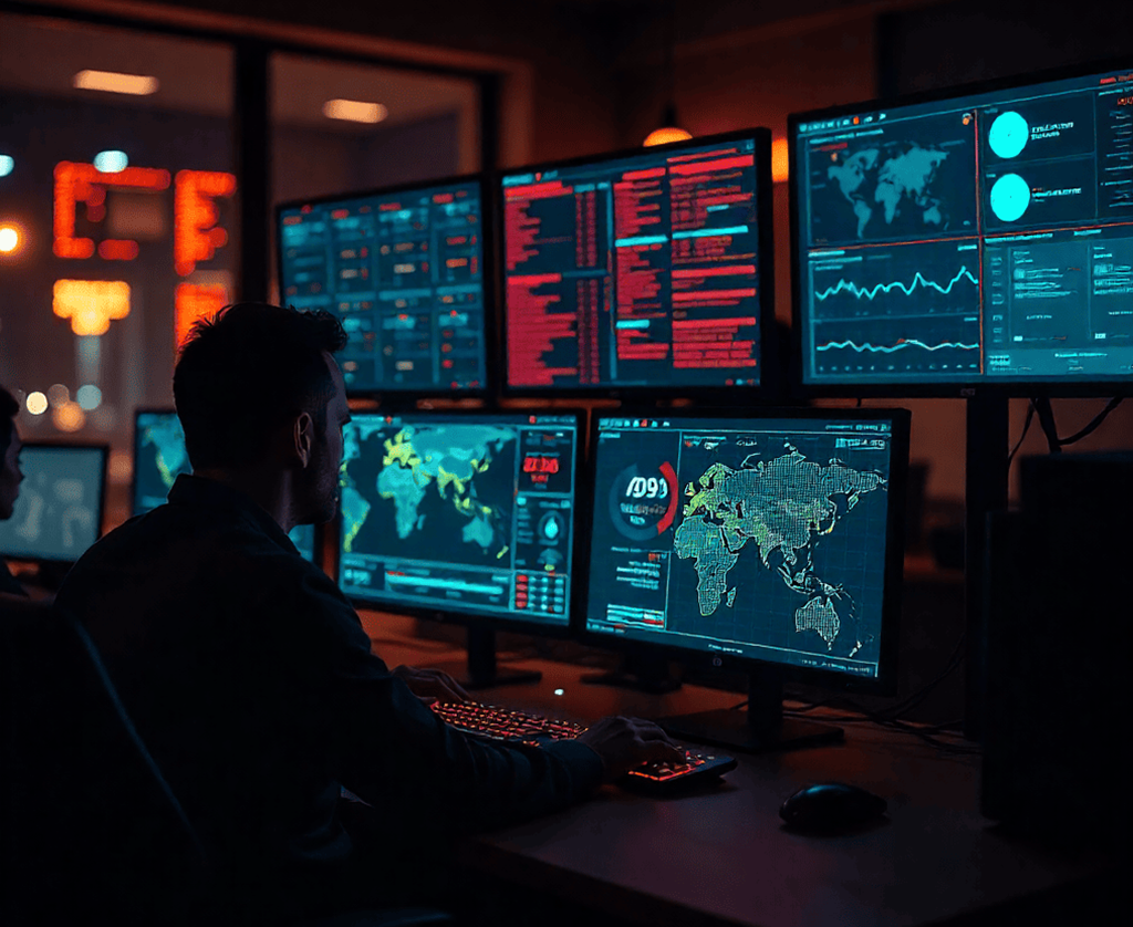 SOC dashboard mockup with alerts & severity filters Red team vs Blue team offensive-defense battle